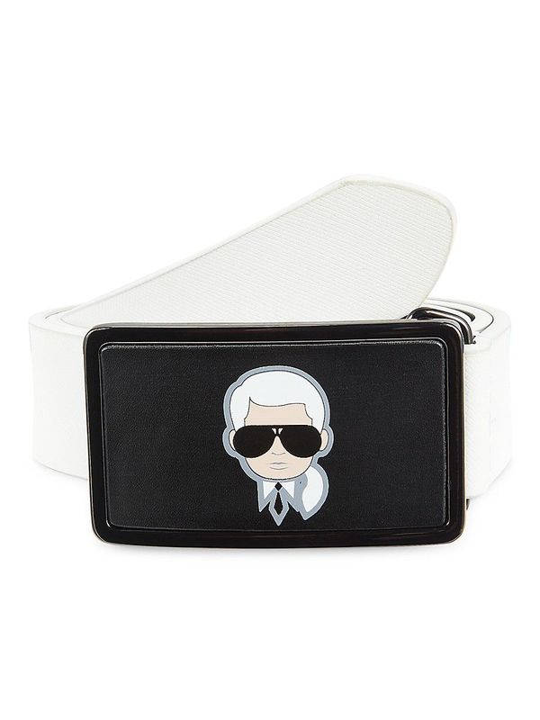 Men's 1.25 Karl Plaque Leather Belt - White