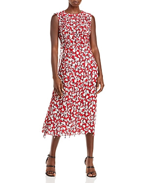 Abstract Floral Tassel Midi Dress In Floral Red
