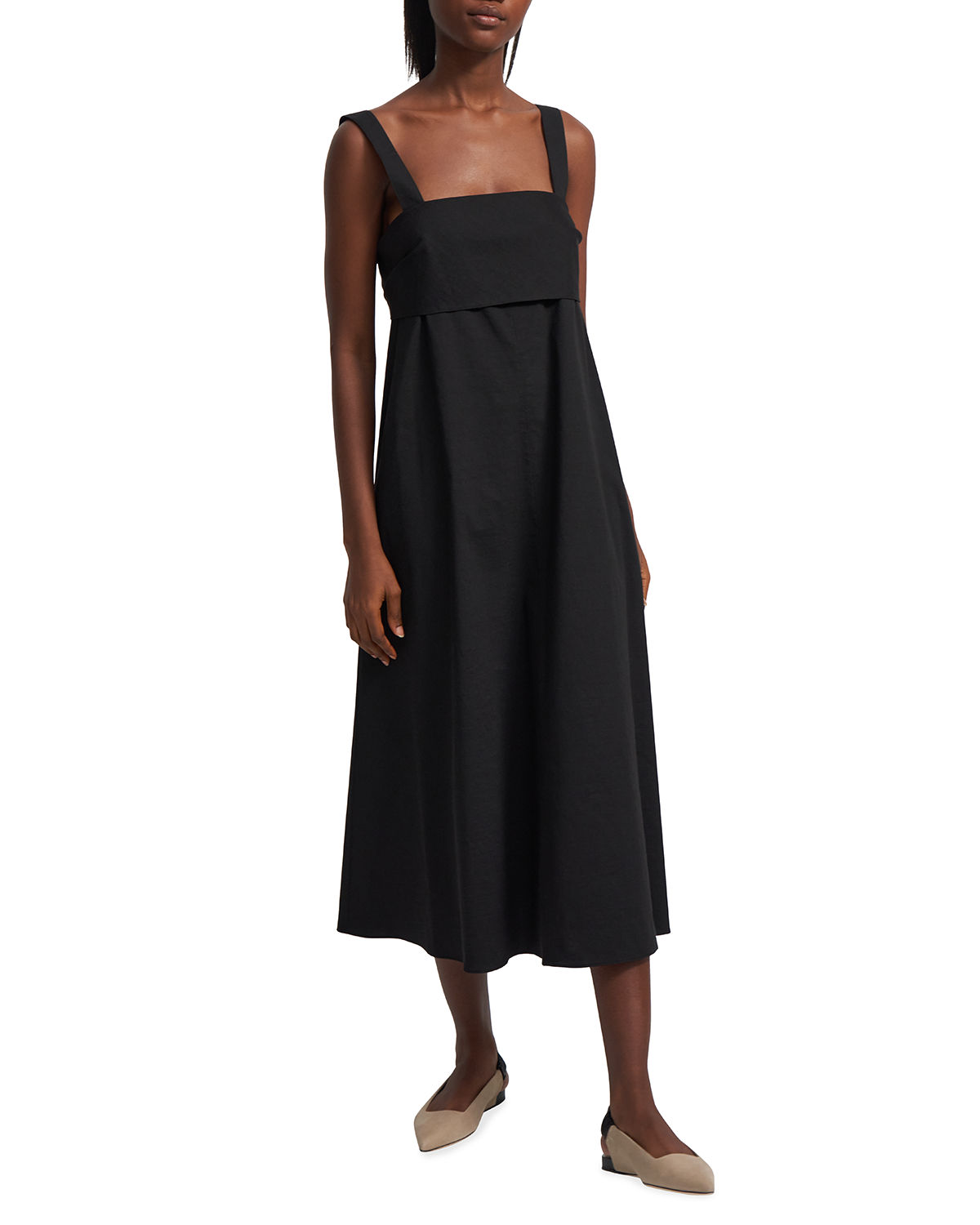 Tie Back Midi Dress In Black