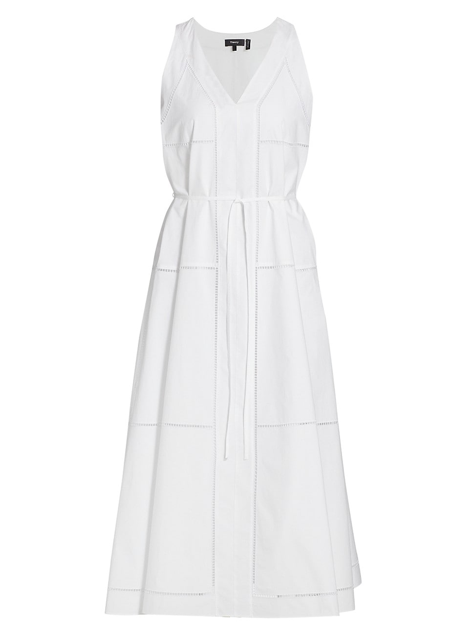 Ladder Eyelet Sleeveless Midi Dress In White
