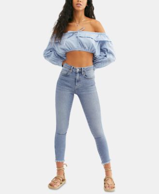 High Waist Raw Hem Ankle Denim Legging In Havanna Blue