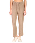 Cotton Ribbed Drawstring Pants In Heather Truffle