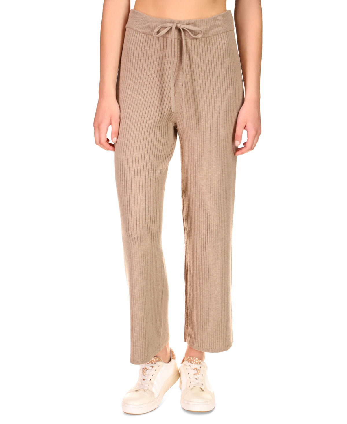 Cotton Ribbed Drawstring Pants In Heather Truffle
