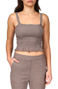 Westside Check Smocked Crop Camisole In Chocolate Gingham