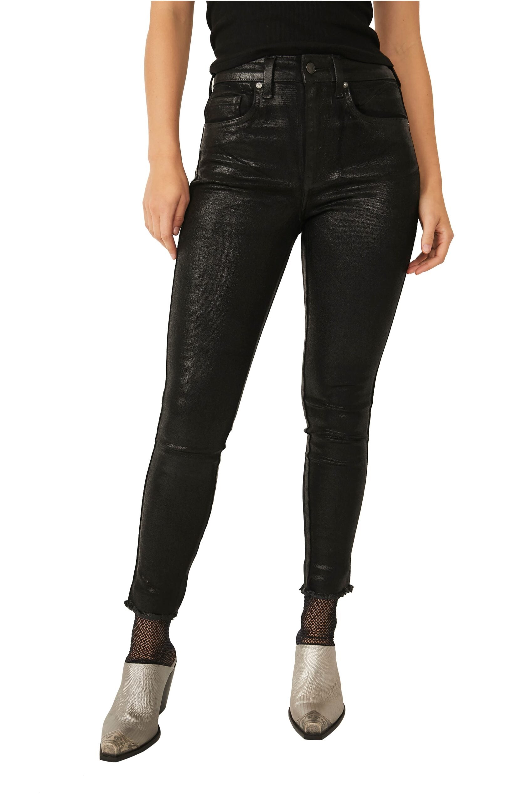 Raw High Rise Coated Skinny Jeans In Coated Black