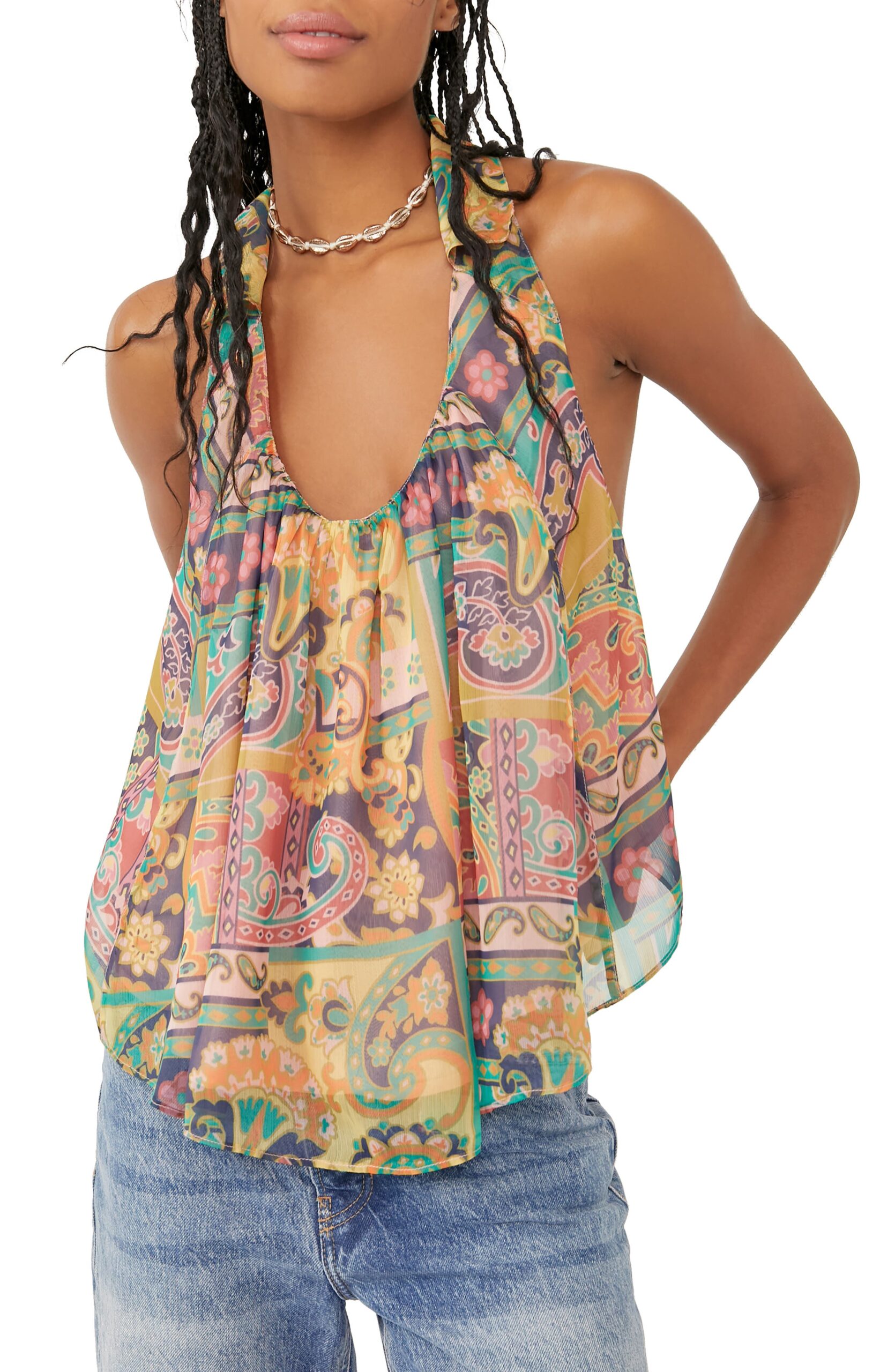 Strawberry Print Halter Tank In Retro Combo