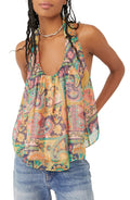 Strawberry Print Halter Tank Top In Retro Combo