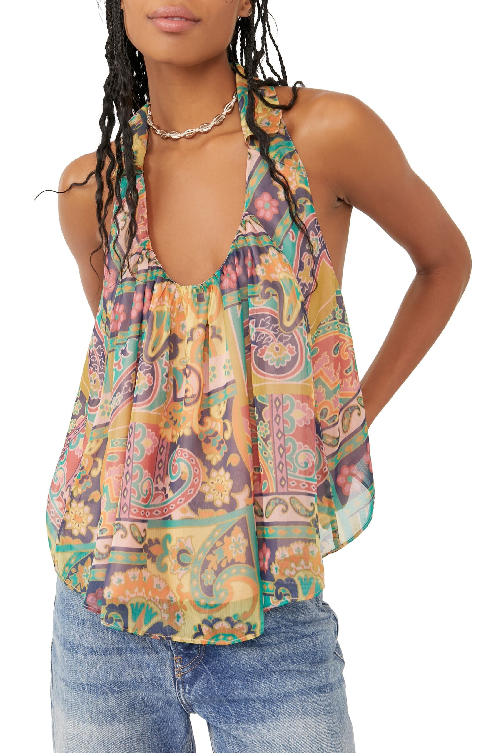 Strawberry Print Halter Tank Top In Retro Combo