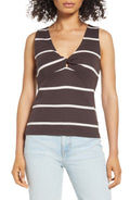 Striped Twist Front Tank Top In Chocolate