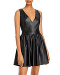 Faux Leather Fit And Flare Dress In Black