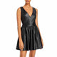 Faux Leather Fit And Flare Dress In Black