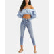 High Waist Raw Hem Ankle Denim Legging In Havanna Blue