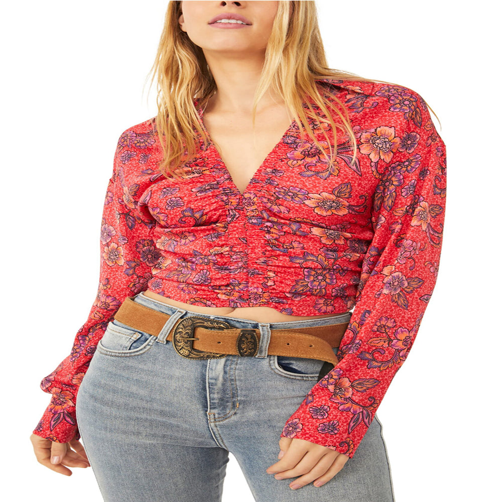I Got You Print Crop Top In Ruby Combo