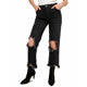 Maggie Distressed Straight Leg Jeans In Washed Black