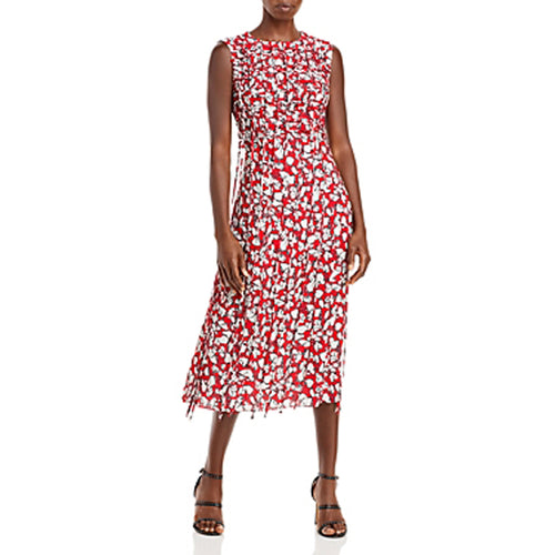 Abstract Floral Tassel Midi Dress In Floral Red