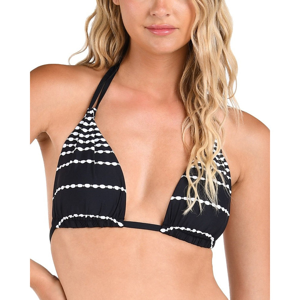 Black Women's City Lights Goddess Halter Bikini Top With Tassels