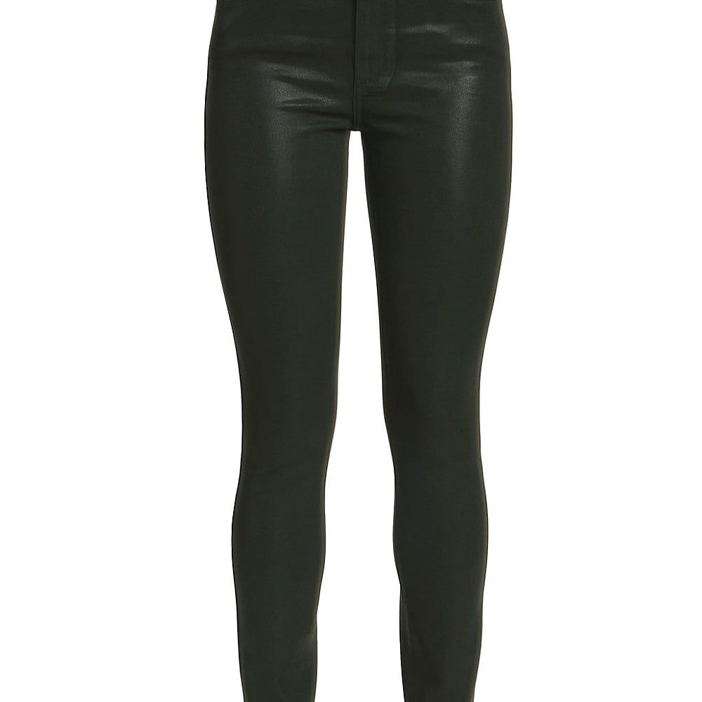 Hoxton Coated High Waist Ankle Skinny Jeans in Deep Emerald