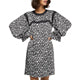 Brushstroke Pattern Puffed Long Sleeve Mini Dress In Black/White
