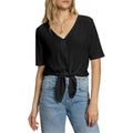 Black Cotton Pointelle Tie-Front Top