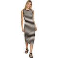 Black Macrame Striped Sleeveless Midi Dress