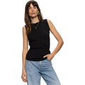 Black Ribbed Ruched Sleeveless Tank
