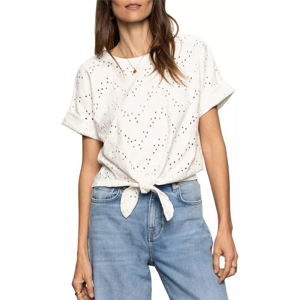Bleached White All Day Eyelet Tie-front Tee