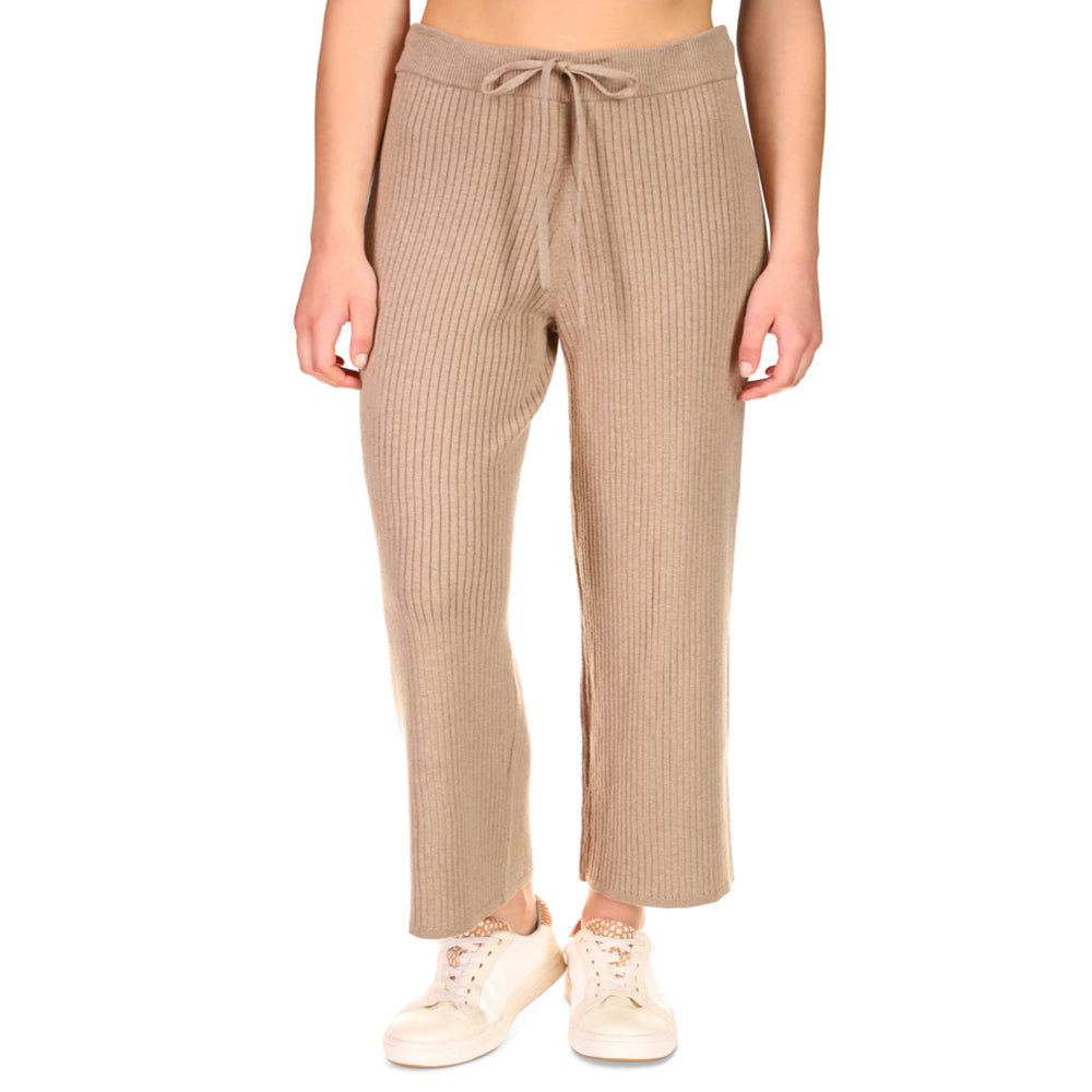 Cotton Ribbed Drawstring Pants In Heather Truffle