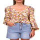 Floral-print Tie-front Drawstring Top In Sunny Field