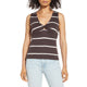 Striped Twist Front Tank Top In Chocolate