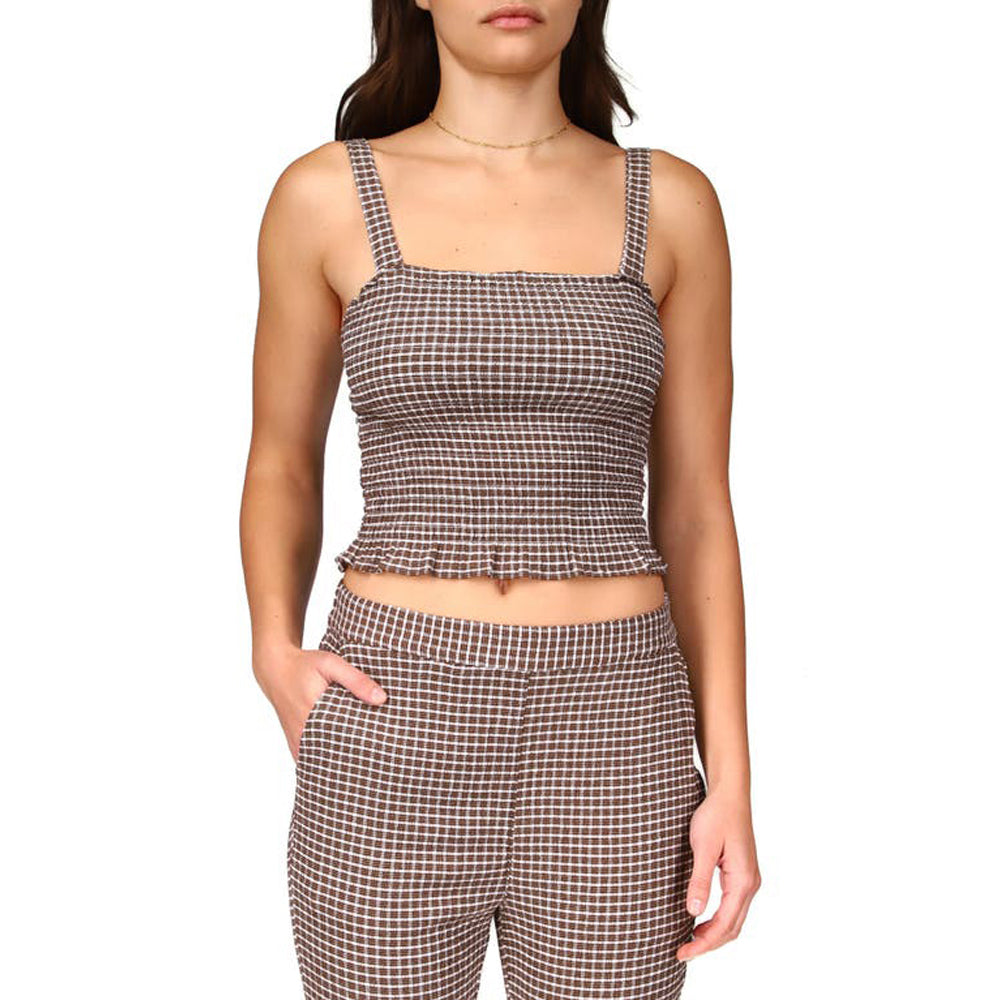 Westside Check Smocked Crop Camisole In Chocolate Gingham