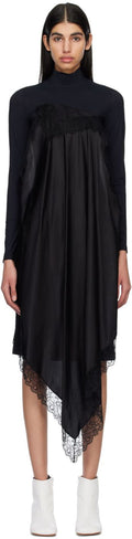 Black Spliced Long Sleeve Midi Dress